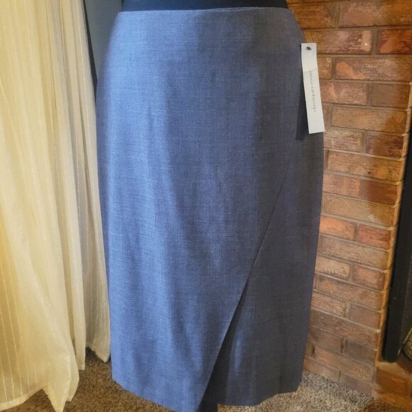 NWT! Classiques Entier Wool Gray Pencil Skirt Front Diagonal Slit - Size 2 - Picture 1 of 10